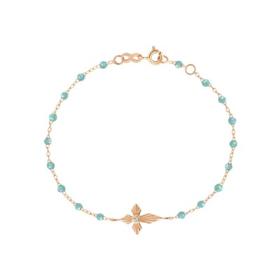 Bracelet Gigi Clozeau Croix lumière en or rose, résine aqua et diamant, 17cm