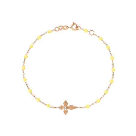 Bracelet Gigi Clozeau Croix lumière en or rose, résine mimosa et diamant, 17cm