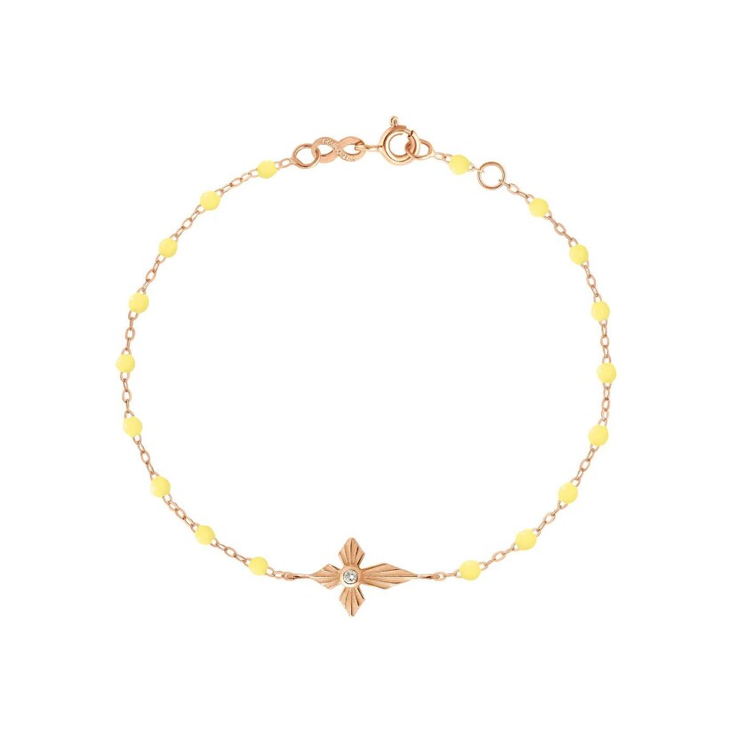 Bracelet Gigi Clozeau Croix lumière en or rose, résine mimosa et diamant, 17cm