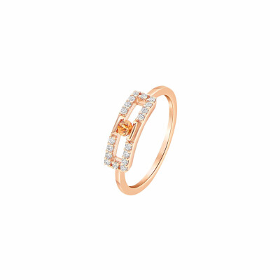 Bague Antonello Portofino "Petit et Carré" en or rose, saphir orange et diamants