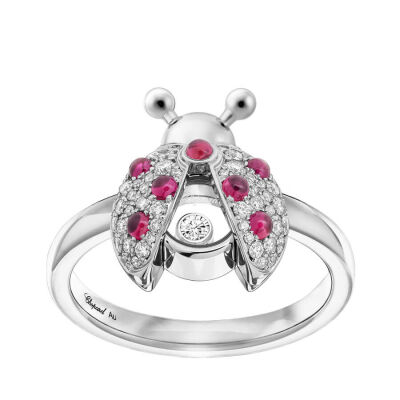 Bague Chopard Happy Animals Ladybird en or blanc, rubis et diamants, taille 53
