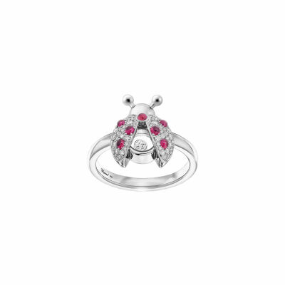 Bague Chopard Happy Animals Ladybird en or blanc, rubis et diamants, taille 53