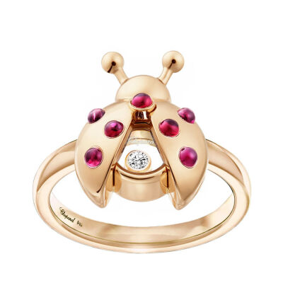 Bague Chopard Happy Animals Ladybird en or rose, rubis et diamant, taille 53