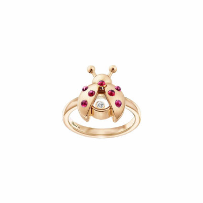 Bague Chopard Happy Animals Ladybird en or rose, rubis et diamant, taille 53