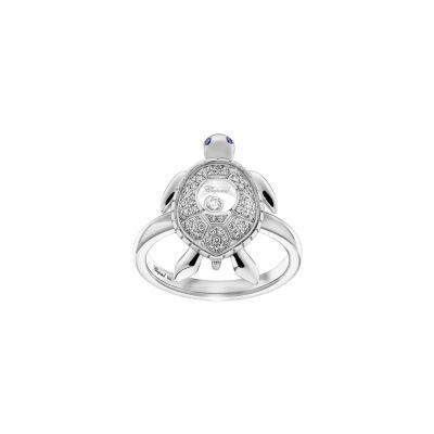 Bague Chopard Happy Animals Turtle en or blanc, saphirs et diamants, taille 53