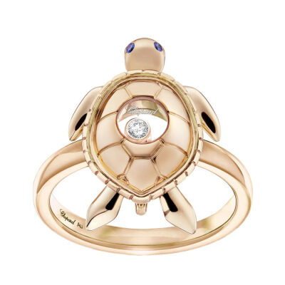Bague Chopard Happy Animals Turtle en or rose, saphirs et diamant, taille 53