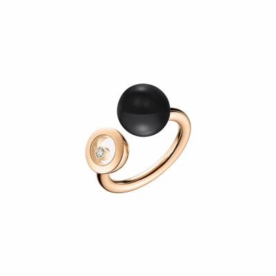 Bague Chopard Happy Diamonds Planet en or rose éthique, diamant et onyx, taille 53