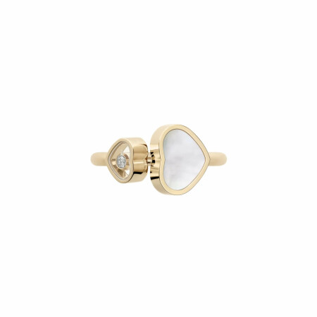 Bague Chopard Happy Hearts en or jaune, diamant et nacre, taille 52