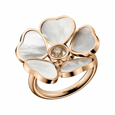 Bague Chopard Happy Hearts Flowers en or rose, nacre et diamant, taille 54