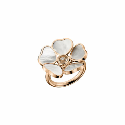 Bague Chopard Happy Hearts Flowers en or rose, nacre et diamant, taille 54