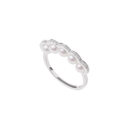 Bague D1928 Coco Beach, or gris, diamants et Perles Blanches