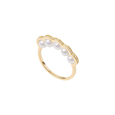 Bague D1928 Coco Beach, or jaune, diamants et Perles Blanches