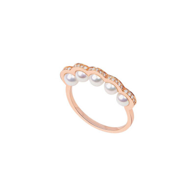 Bague D1928 Coco Beach, or rose, diamants et Perles Blanches