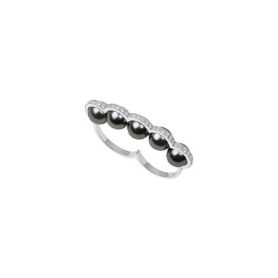 Bague D1928 Sporting, or gris, diamants et Perles de Tahiti