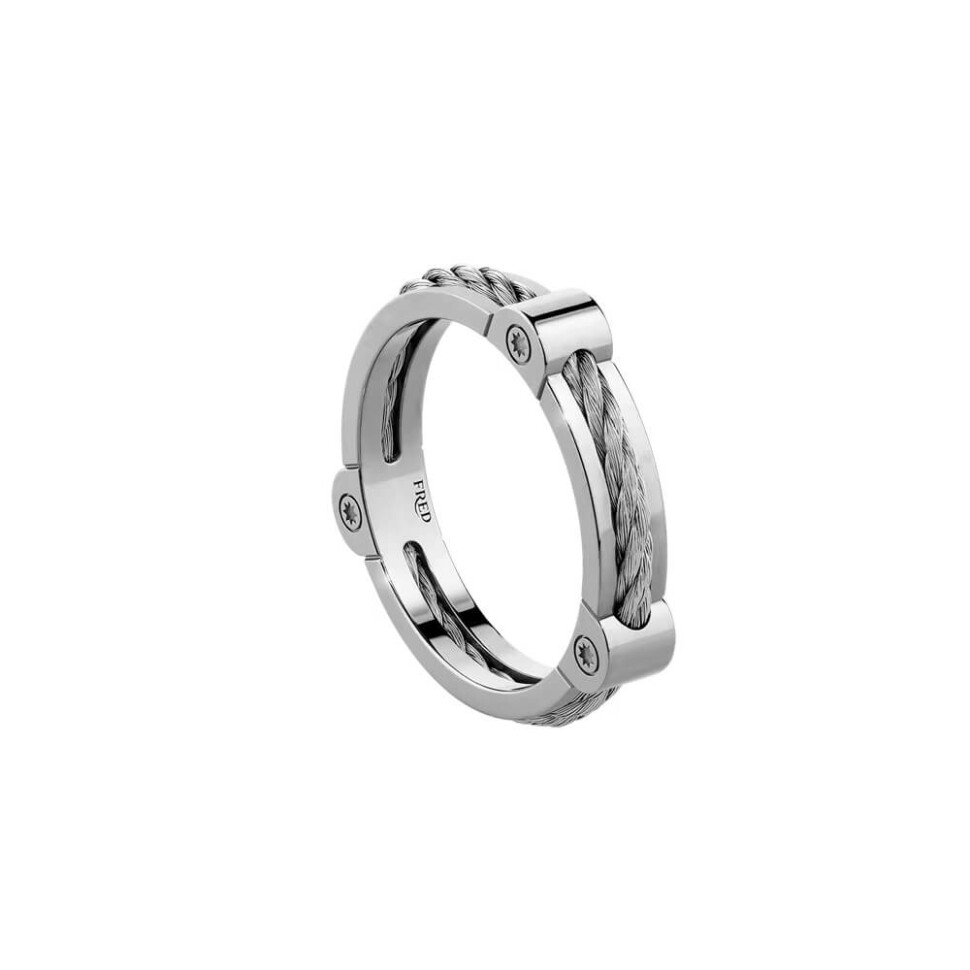 Bague FRED Force 10 Winch petit modèle en or blanc et acier