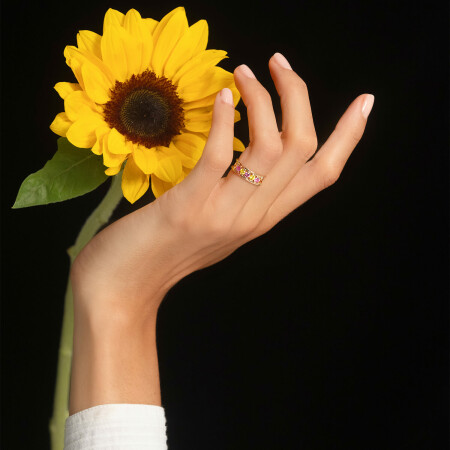 Bague La Brune & La Blonde HULA HOOP Miami en or jaune et saphirs jaunes, orange et roses