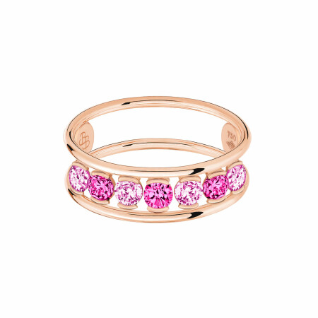 Bague La Brune & La Blonde HULA HOOP Rose en or rose et 7 pierres, rubis et saphirs roses