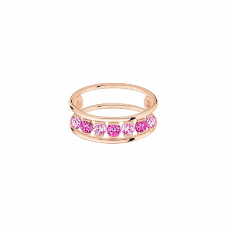 Bague La Brune & La Blonde HULA HOOP Rose en or rose et 7 pierres, rubis et saphirs roses