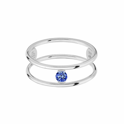 Bague La Brune & La Blonde HULA HOOP Solitaire en or blanc et saphir bleu de 0.12ct