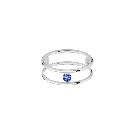 Bague La Brune & La Blonde HULA HOOP Solitaire en or blanc et saphir bleu de 0.12ct