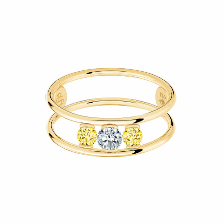 Bague La Brune & La Blonde HULA HOOP Trilogie en or jaune, saphirs et diamant