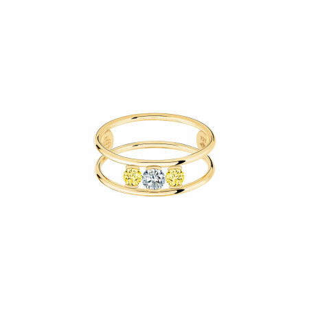 Bague La Brune & La Blonde HULA HOOP Trilogie en or jaune, saphirs et diamant