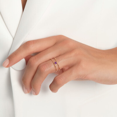 Bague La Brune & La Blonde HULA HOOP Solitaire en or rose et améthyste de 0.10ct