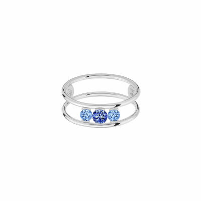 Bague La Brune & La Blonde HULA HOOP Trilogie en or blanc et saphirs bleus