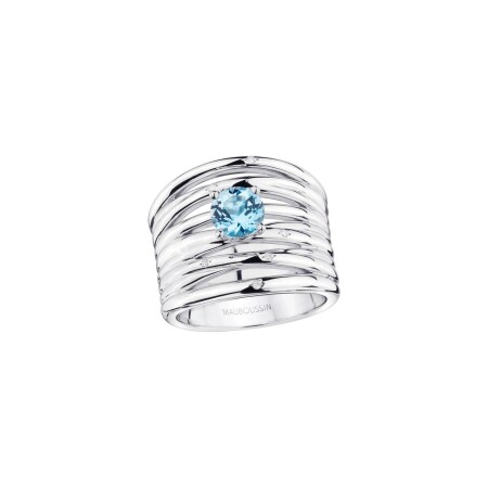 Bague Mauboussin La Grande Bleue en argent, diamants et topaze bleue