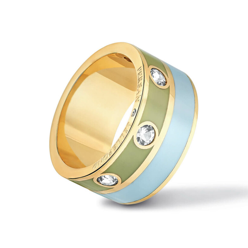 Bague Double Persan et Bellefond Vert Mousse et Bleu Jodhpur 4 aigues-marines