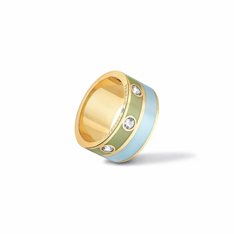 Bague Double Persan et Bellefond Vert Mousse et Bleu Jodhpur 4 aigues-marines