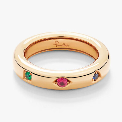 Bague Pomellato Iconica Slim en or rose avec tsavorite, rubis et améthyste