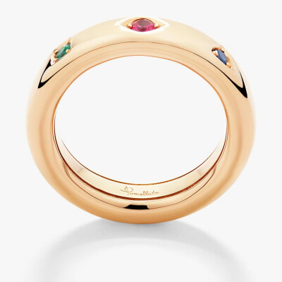 Bague Pomellato Iconica Slim en or rose avec tsavorite, rubis et améthyste