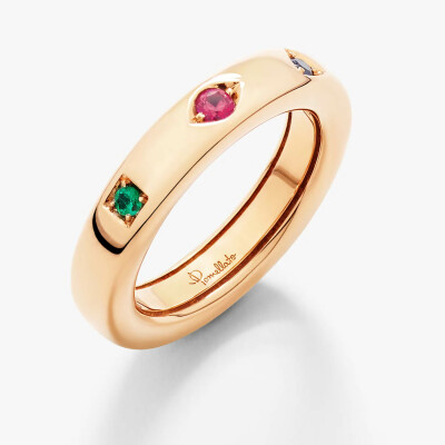 Bague Pomellato Iconica Slim en or rose avec tsavorite, rubis et améthyste