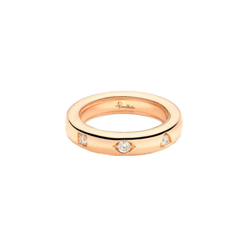 Bague Pomellato Iconica Extra Slim en or rose avec 3 diamants blancs