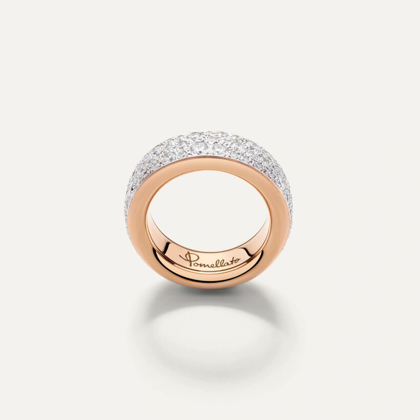 Bague Pomellato Iconica Slim en or rose pavée de diamants blancs