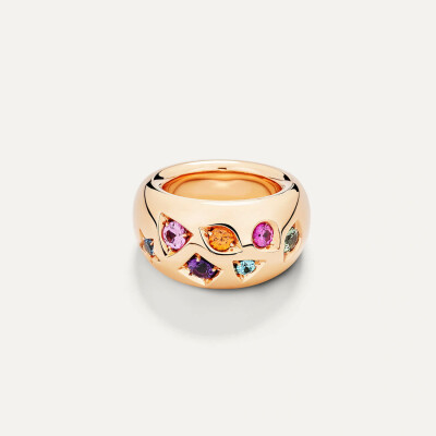 Bague Pomellato Iconica en or rose pavée de pierres multicolores
