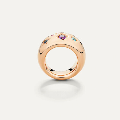 Bague Pomellato Iconica en or rose pavée de pierres multicolores