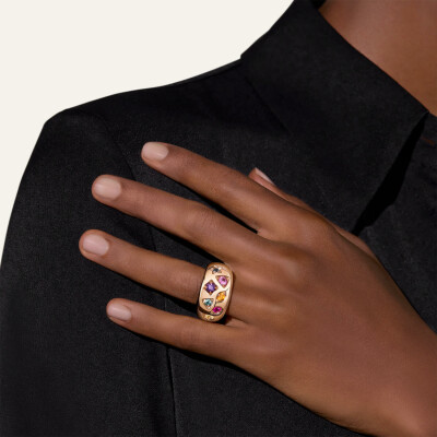 Bague Pomellato Iconica en or rose pavée de pierres multicolores