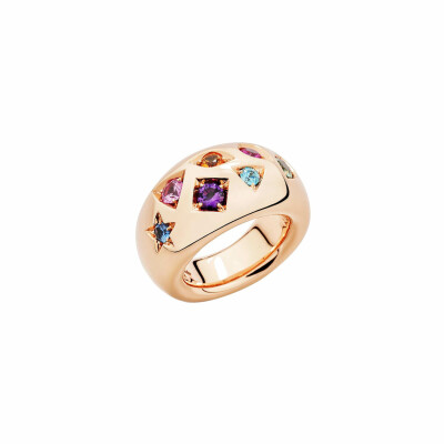 Bague Pomellato Iconica en or rose pavée de pierres multicolores