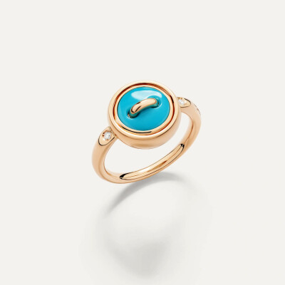 Bague Pomellato Pom pom Dot réversible en or rose, turquoise et diamants