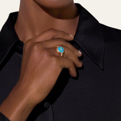 Bague Pomellato Pom pom Dot réversible en or rose, turquoise et diamants