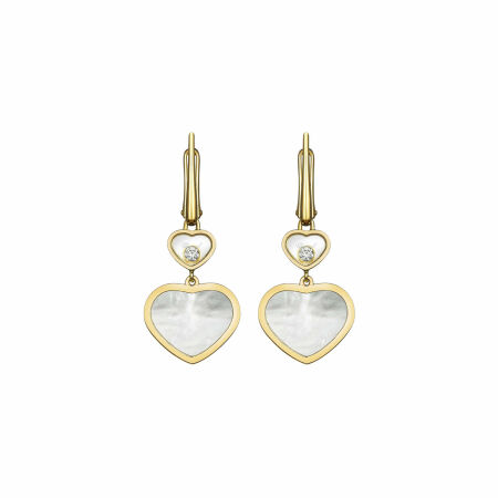 Boucles d'oreilles Chopard Happy Hearts en or jaune, nacre et diamants