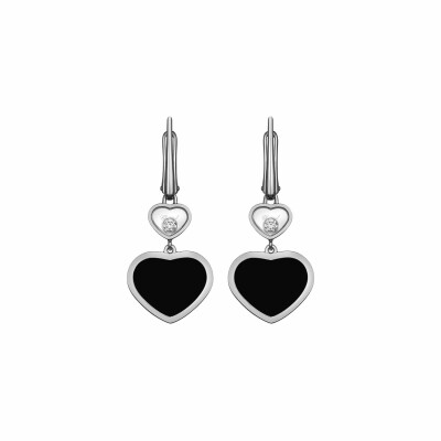 Boucles d'oreilles Chopard Happy Hearts en or blanc, diamants et onyx