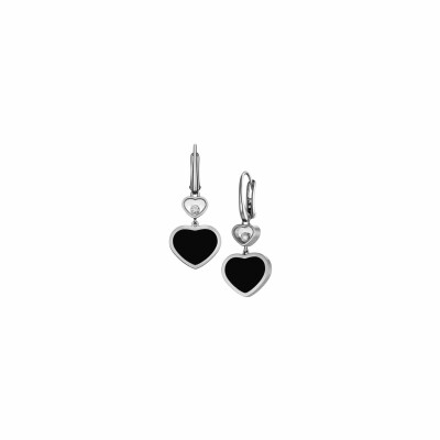 Boucles d'oreilles Chopard Happy Hearts en or blanc, diamants et onyx
