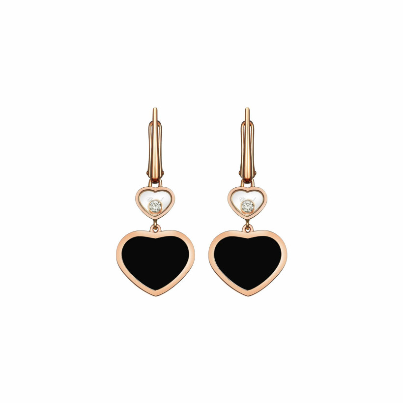 Boucles d'oreilles Chopard Happy Hearts en or rose, diamants et onyx