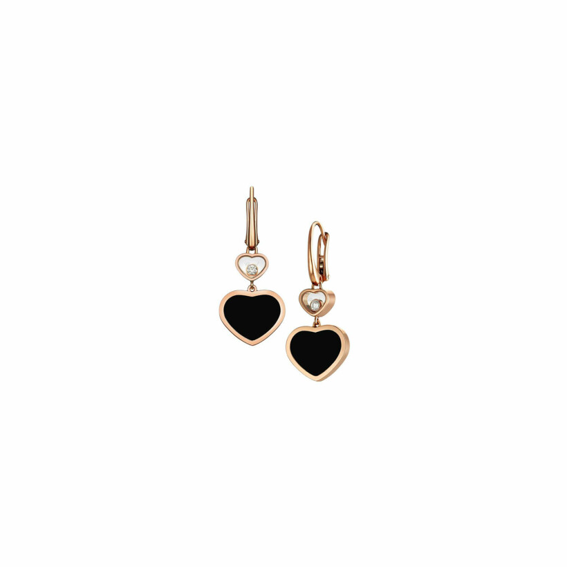 Boucles d'oreilles Chopard Happy Hearts en or rose, diamants et onyx