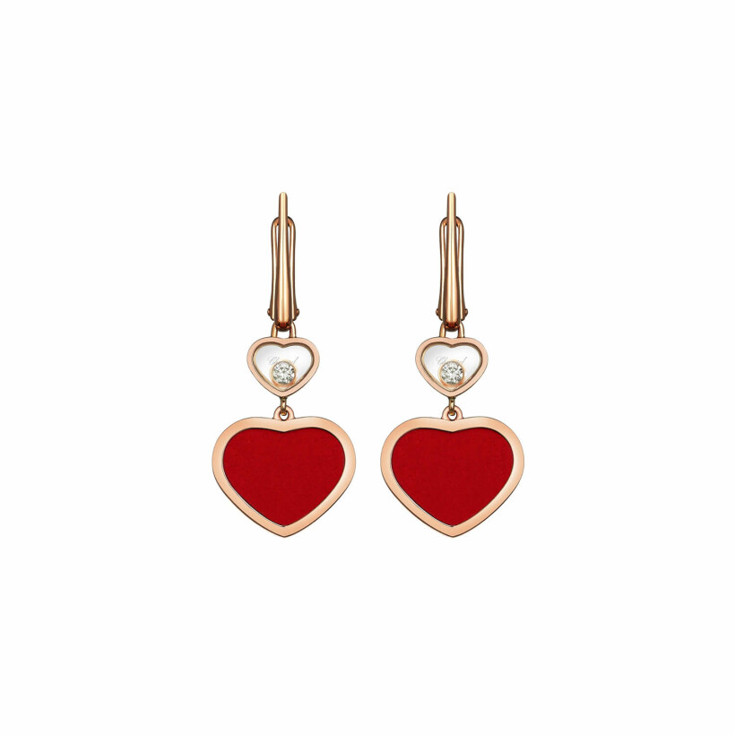 Chopard Happy Hearts earrings, rose gold, diamond, red stone