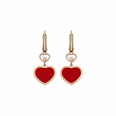 Chopard Happy Hearts earrings, rose gold, diamond, red stone