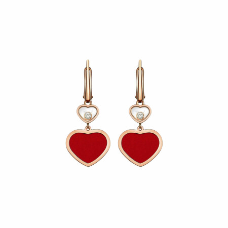 Chopard Happy Hearts earrings, rose gold, diamond, red stone